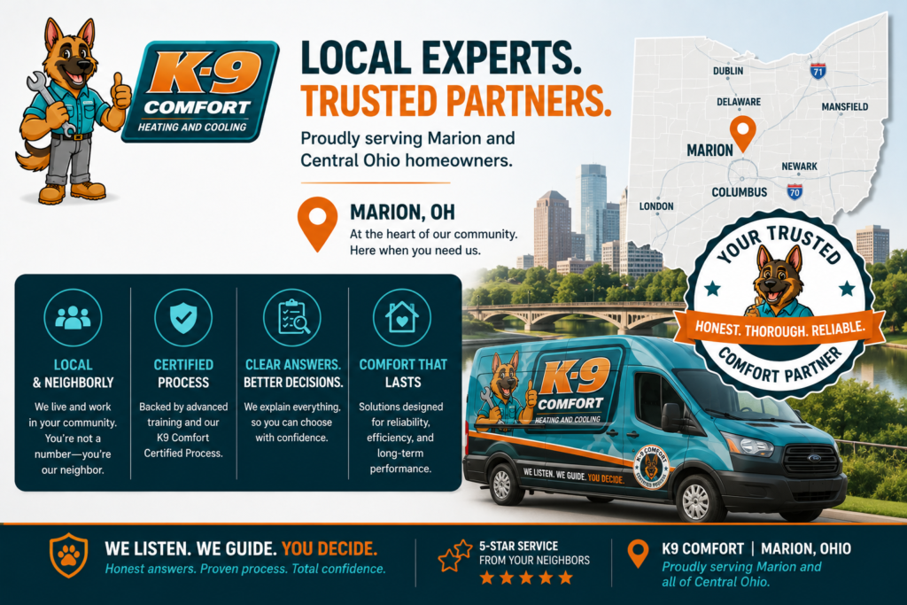 This demonstrates that we are local here in Marion, Ohio. We are trusted experts and partners that customers can depend on to be heard, properly guided, and empowered to make their own decision