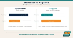 Equipment life and energy use compared for maintained versus neglected AC systems